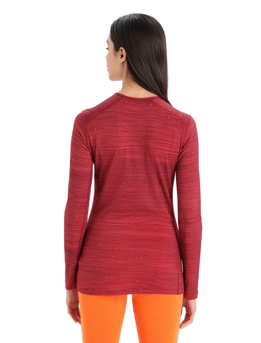 Cherry / Flash Icebreaker Merino 200 Oasis Long Sleeve Crewe Ski Tracks Women's Base Layers | AU 1823MQZA